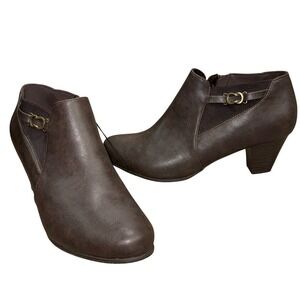 Whitemt. Brown Womens Ankle Block Heel Buckle Dress Boots Boho Office Career 11W